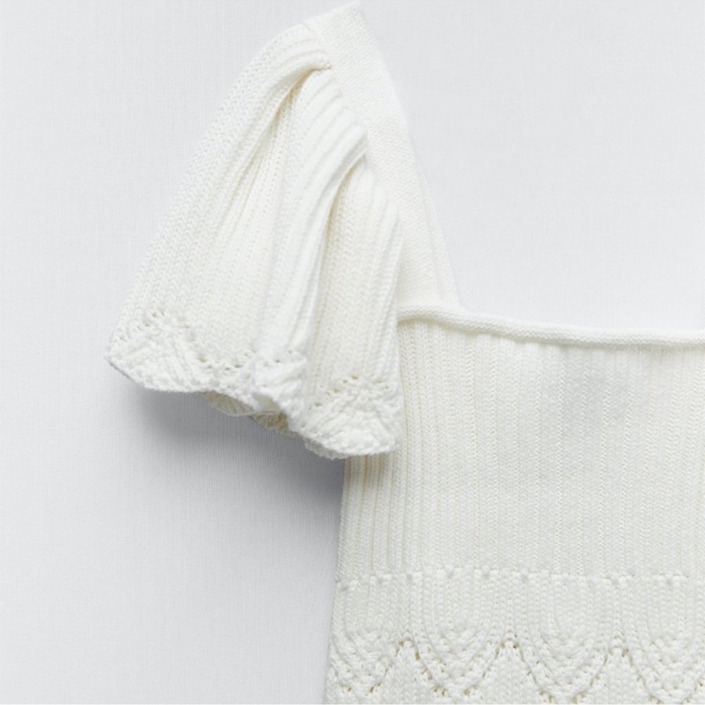 Zara Ruffle Knit Crochet Top White Size Medium - Picture 6 of 8